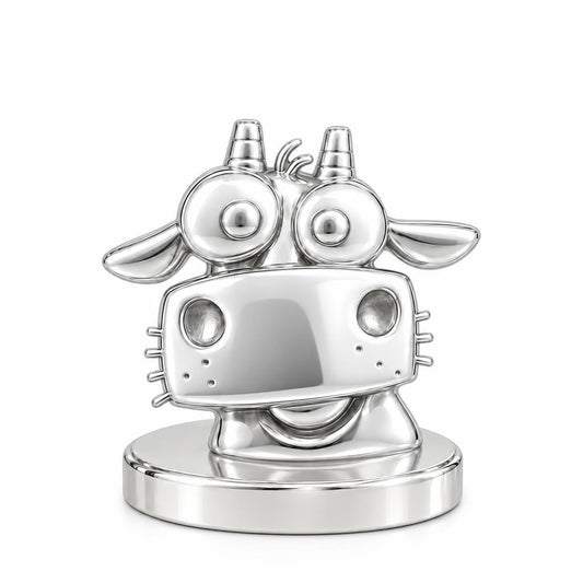 Curious Farm Cow Keepsake Plaque – silver, front view