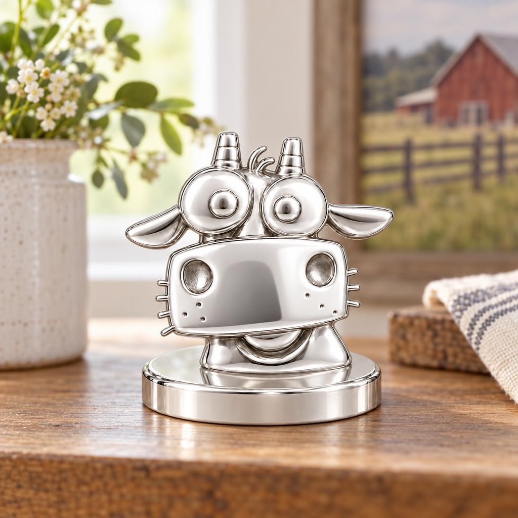 Curious Farm Cow Keepsake Plaque – worn / in use