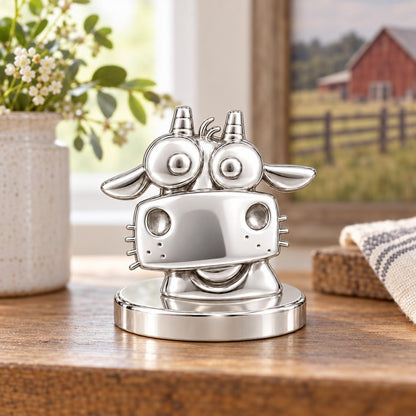Curious Farm Cow Keepsake Plaque – worn / in use