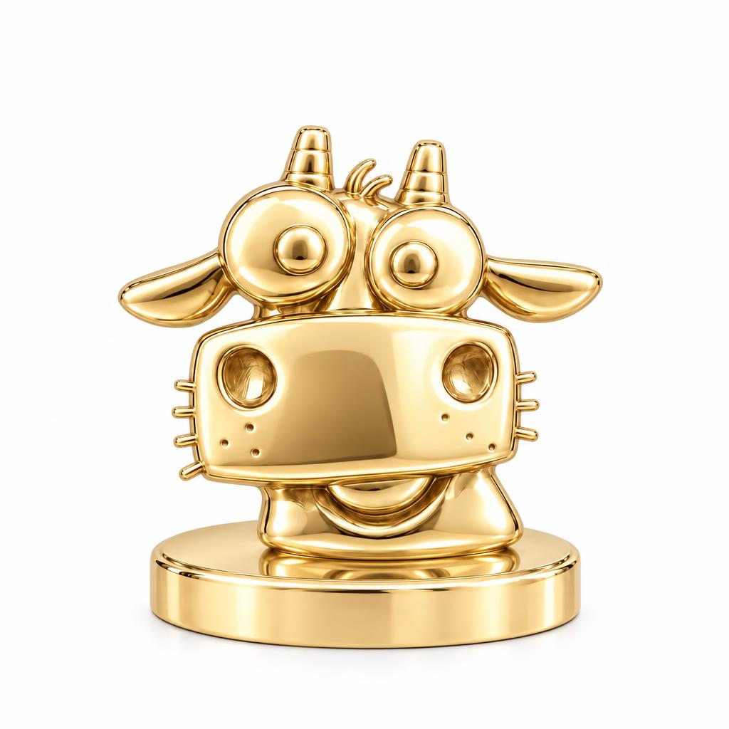Curious Farm Cow Keepsake Plaque – 18K gold, front view