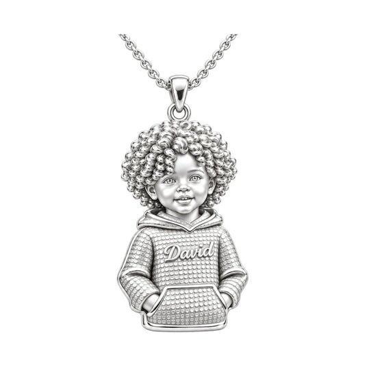 Curly Haired Sweetheart Charm Bracelet – Personalized Mom Gift – silver charm, front view
