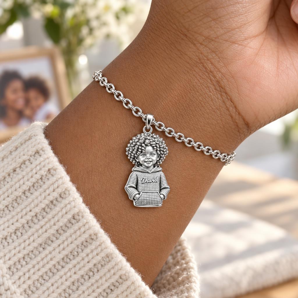Curly Haired Sweetheart Charm Bracelet Set – worn / in use