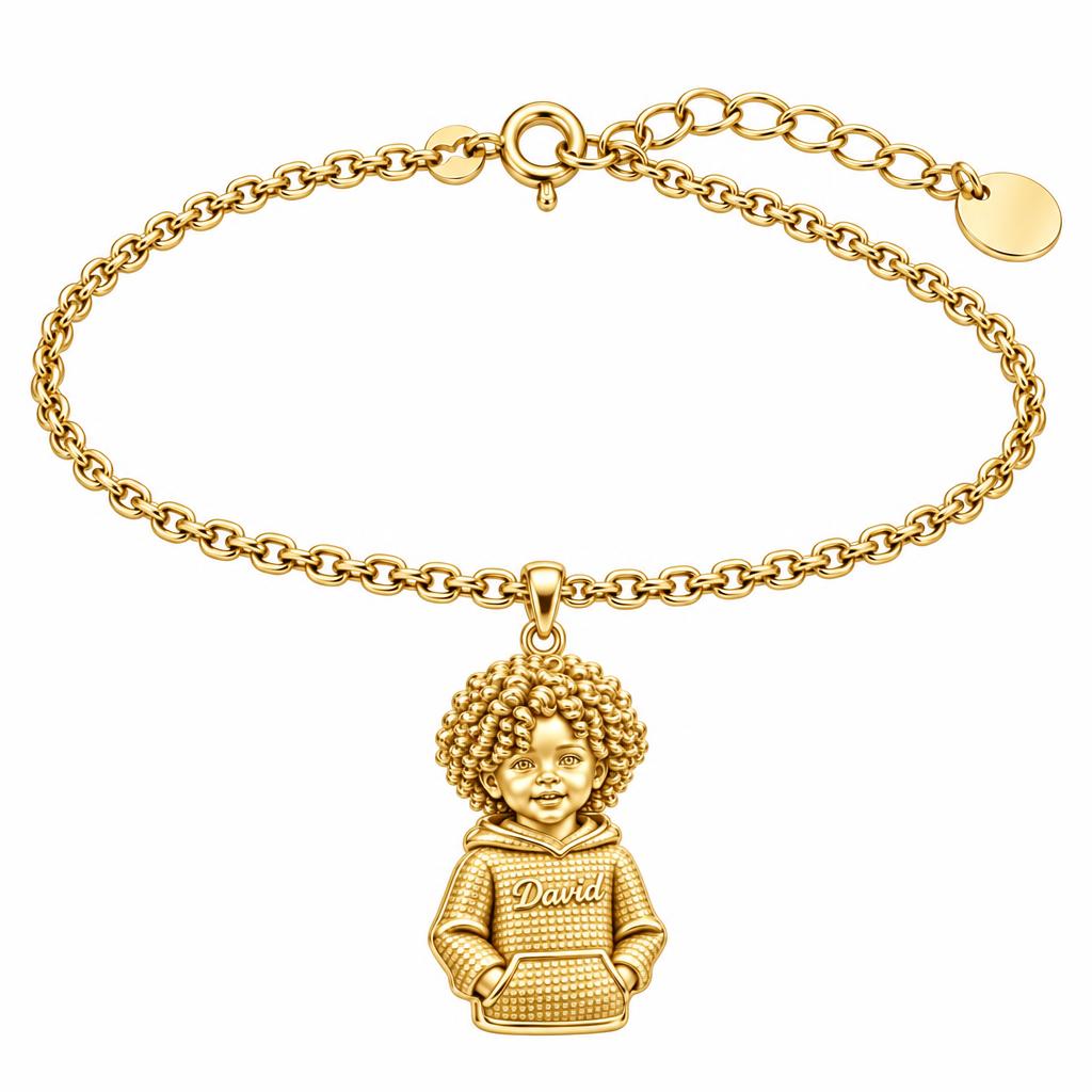 Curly Haired Sweetheart Charm Bracelet Set – 18K gold, front view