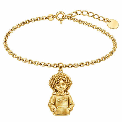 Curly Haired Sweetheart Charm Bracelet Set – 18K gold, front view