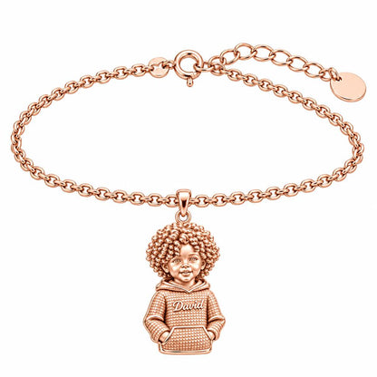 Curly Haired Sweetheart Charm Bracelet Set – rose gold, front view