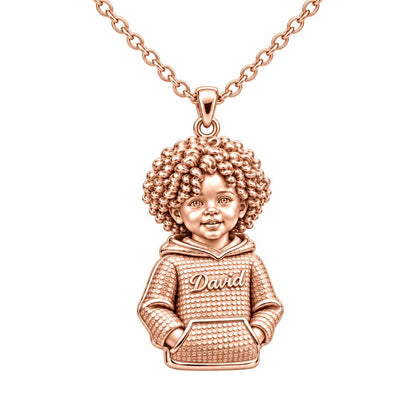 Curly Haired Sweetheart Charm Necklace Set – rose gold, front view