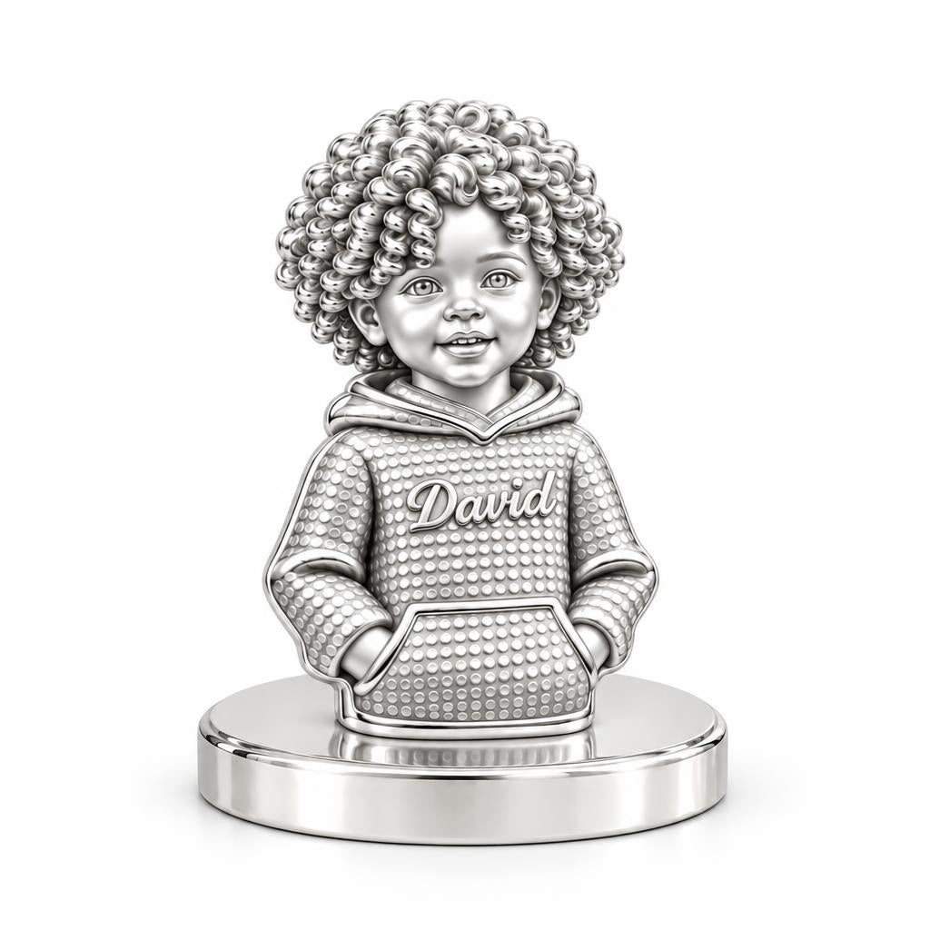 Curly Haired Sweetheart Keepsake Plaque – silver, front view