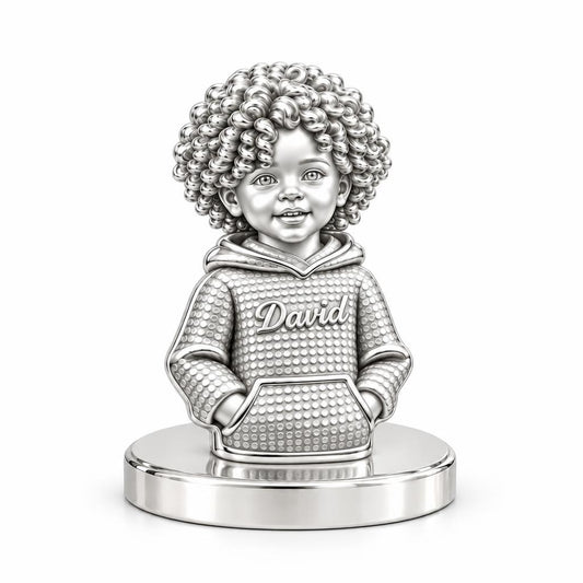 Curly Haired Sweetheart Keepsake Plaque – silver, front view