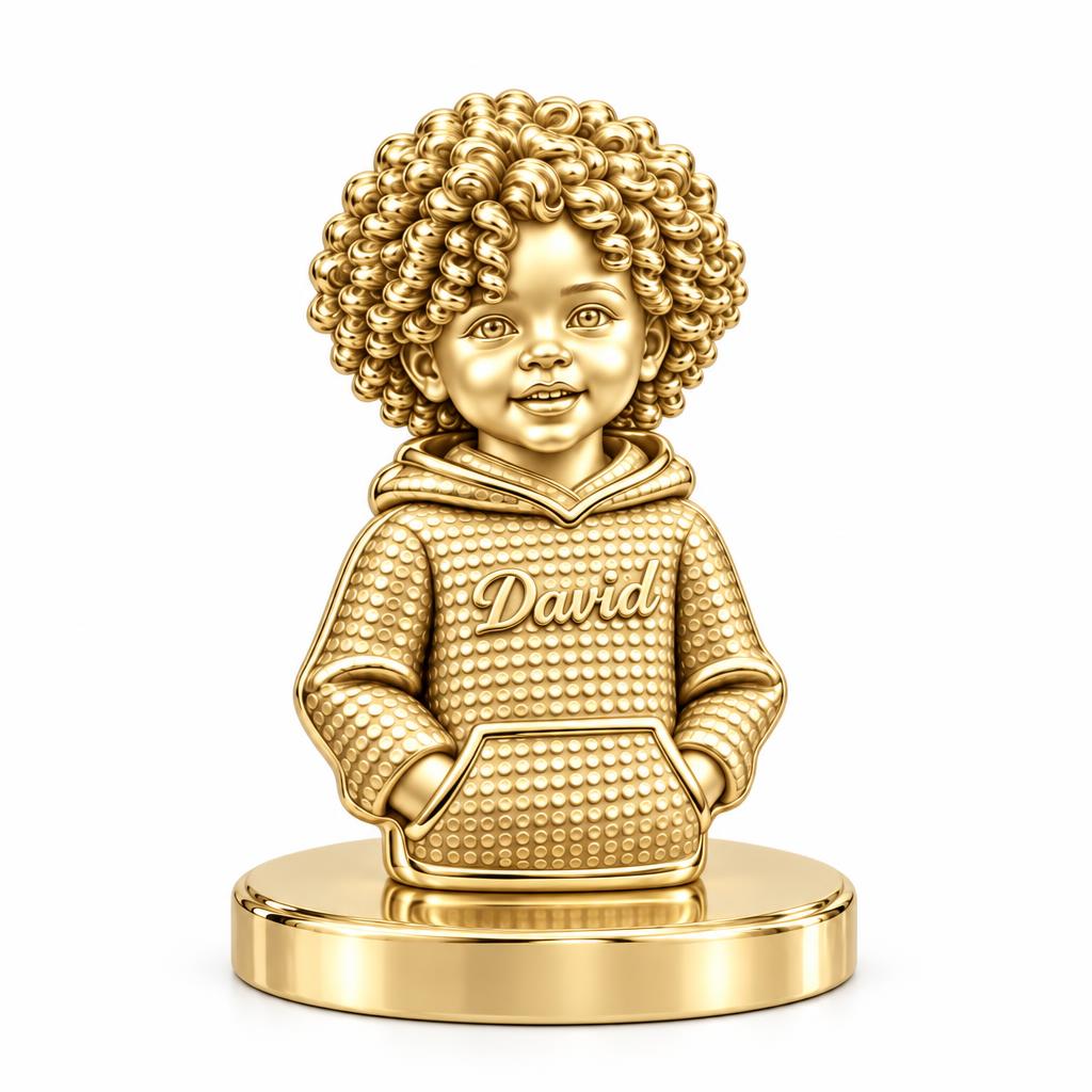 Curly Haired Sweetheart Keepsake Plaque – 18K gold, front view
