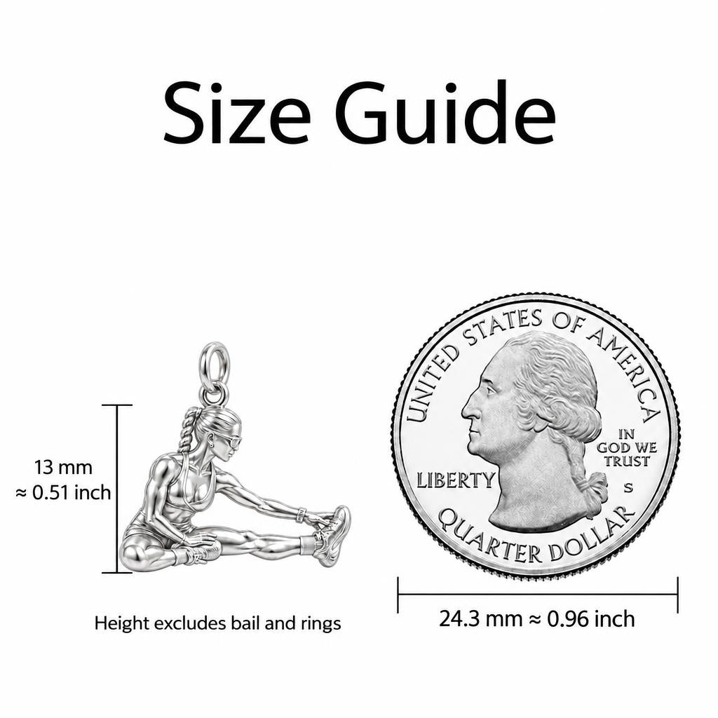 Custom Athlete in Motion Charm Bracelet – Personalized Athlete Gift – size guide, 13 mm charm next to a quarter