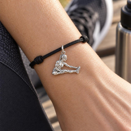Custom Athlete in Motion Charm Bracelet – Personalized Athlete Gift – worn on the wrist on a black cord bracelet