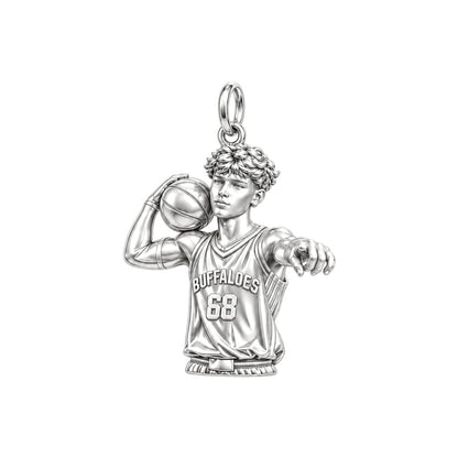 Custom Basketball Star Charm Bracelet – Personalized Athlete Gift – silver charm, front view