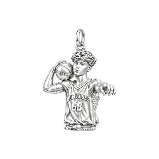 Custom Basketball Star Charm Bracelet – Personalized Athlete Gift – silver charm, front view