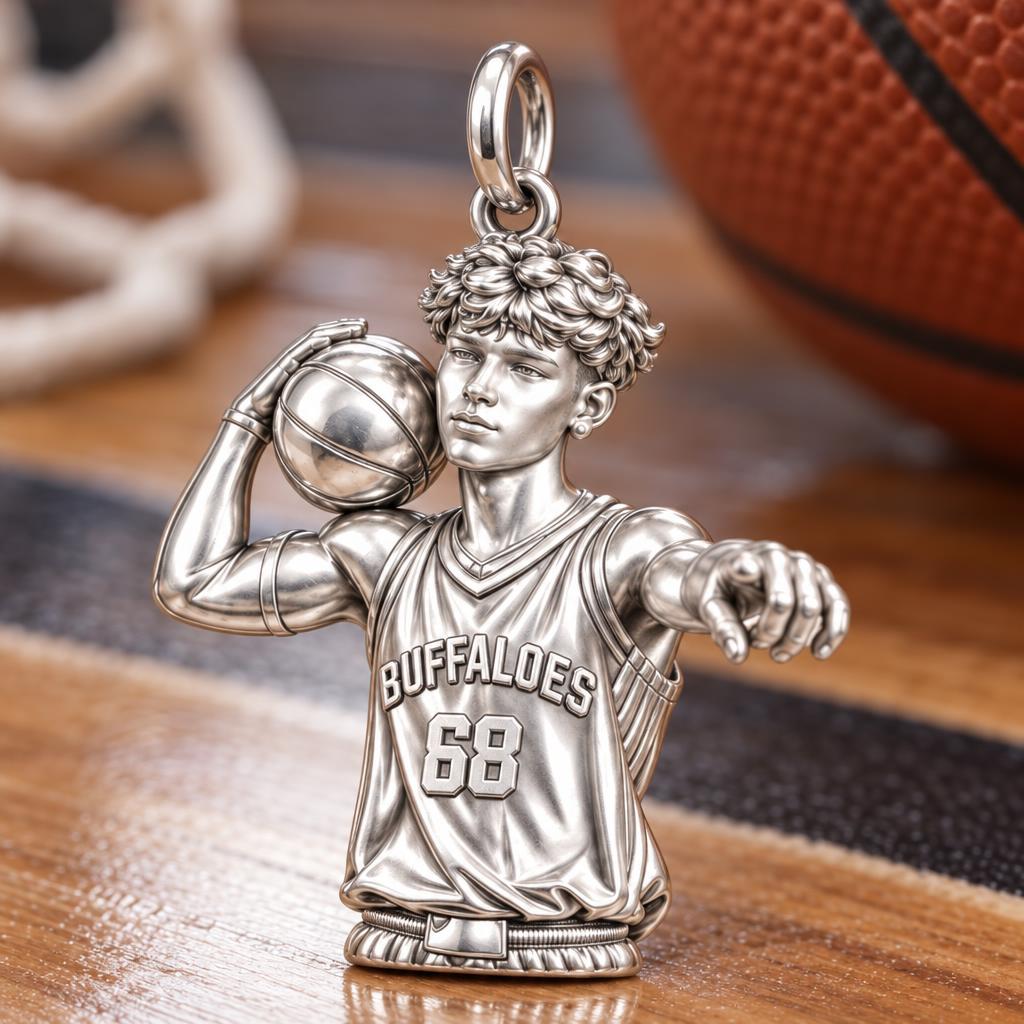 Custom Basketball Star Charm Bracelet – Personalized Athlete Gift – macro detail of the charm
