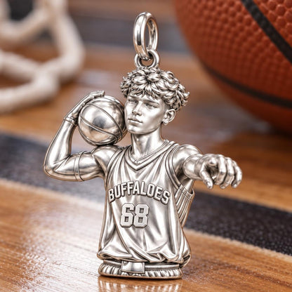 Custom Basketball Star Charm Bracelet – Personalized Athlete Gift – macro detail of the charm
