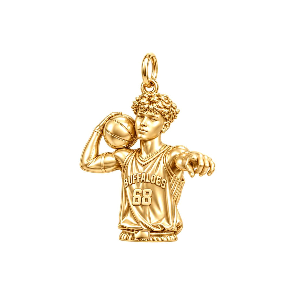 Custom Basketball Star Charm Bracelet – Personalized Athlete Gift – 18K gold charm, front view