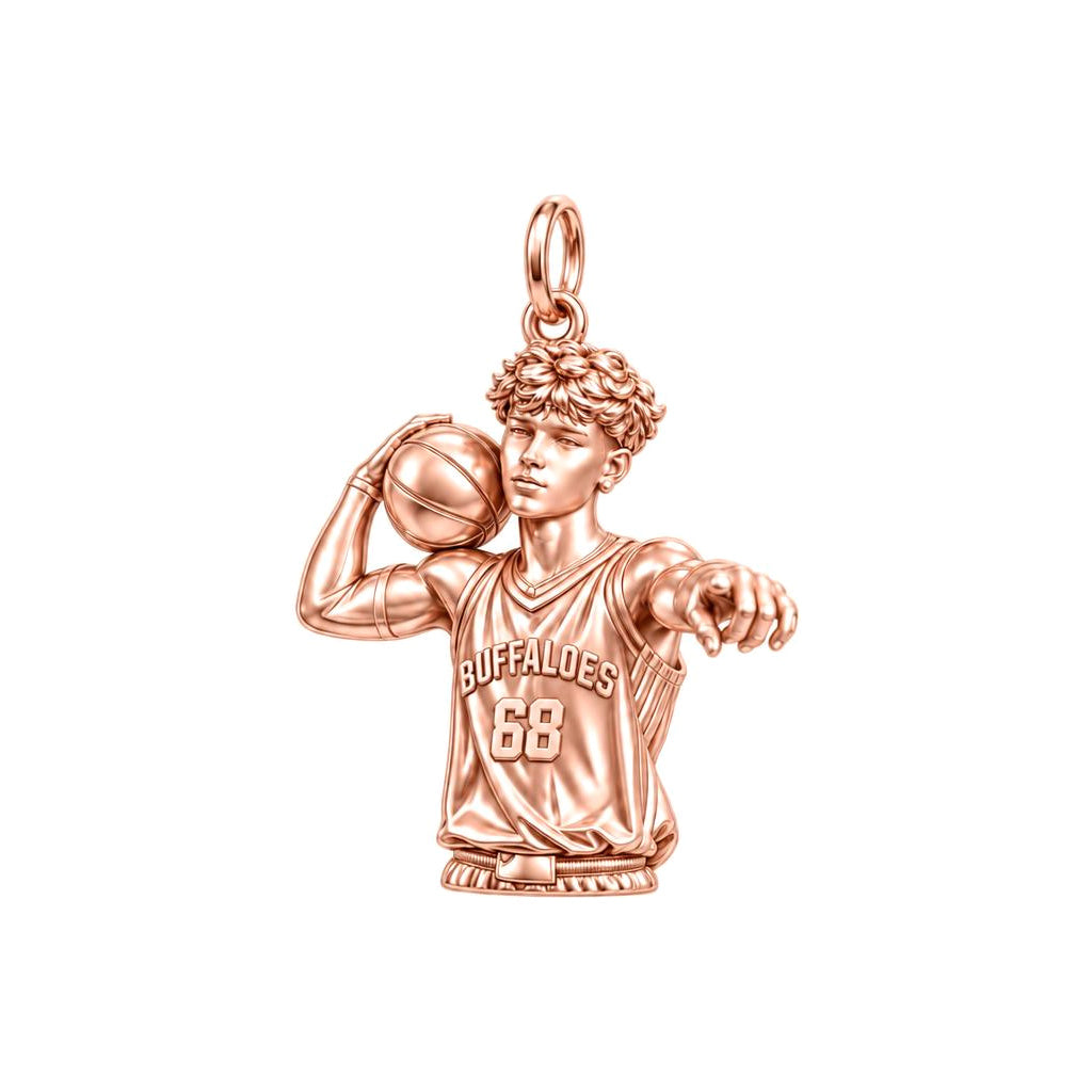 Custom Basketball Star Charm Bracelet – Personalized Athlete Gift – rose gold charm, front view