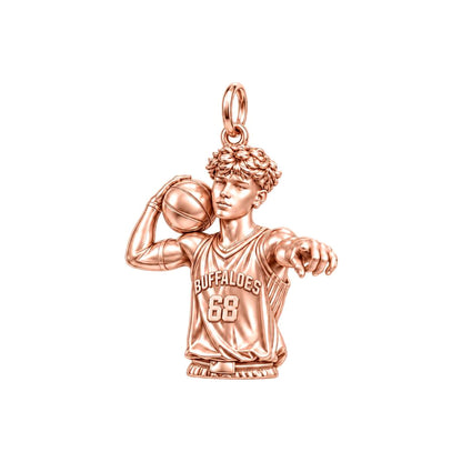 Custom Basketball Star Charm Bracelet – Personalized Athlete Gift – rose gold charm, front view