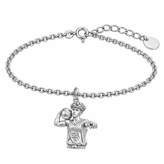 Custom Basketball Star Charm Bracelet Set – silver, front view