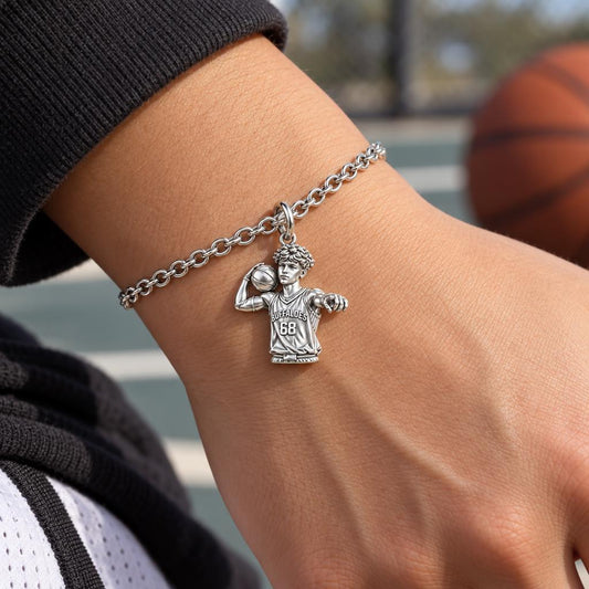 Custom Basketball Star Charm Bracelet Set – worn / in use