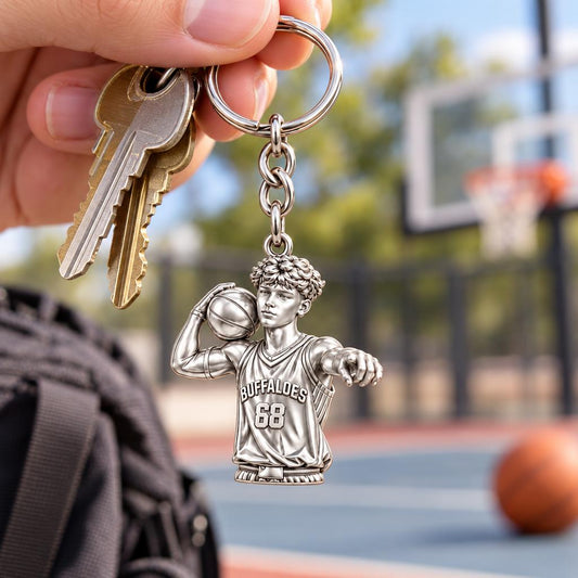 Custom Basketball Star Charm Keychain – worn / in use
