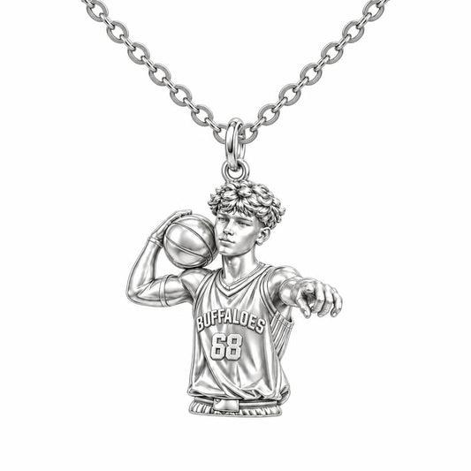 Custom Basketball Star Charm Necklace Set – silver, front view