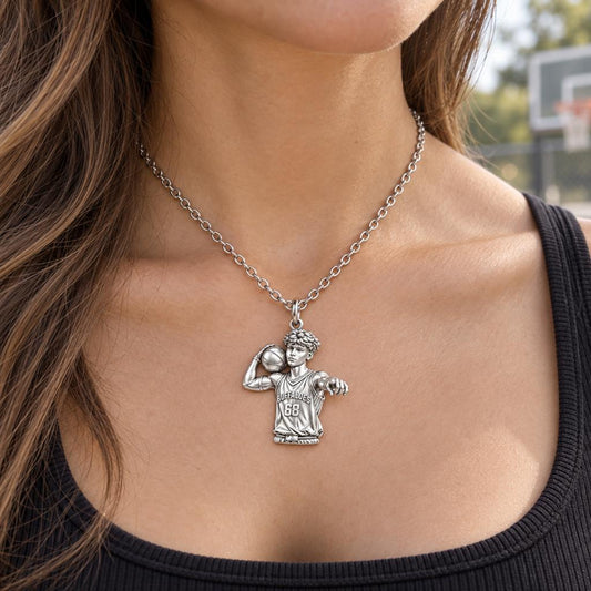 Custom Basketball Star Charm Necklace Set – worn / in use