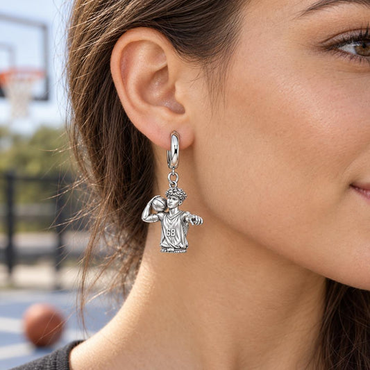 Custom Basketball Star Huggie Charm Earrings – worn / in use