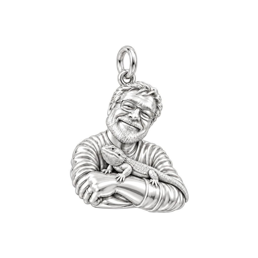 Custom Bearded Dragon Selfie Charm Bracelet – Personalized Pet Lovers Gift – silver charm, front view