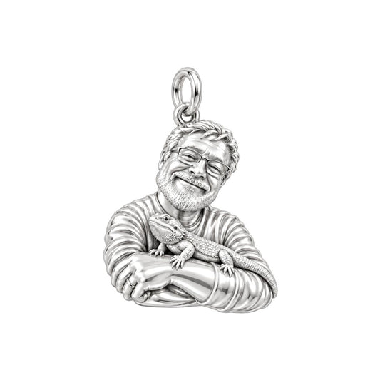 Custom Bearded Dragon Selfie Charm Bracelet – Personalized Pet Lovers Gift – silver charm, front view
