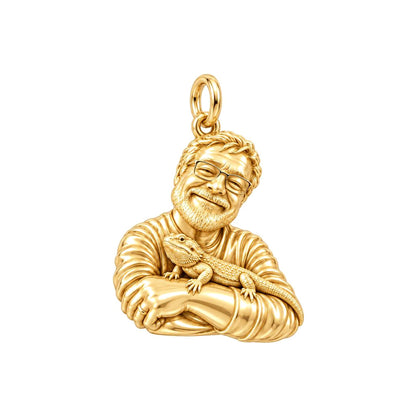 Custom Bearded Dragon Selfie Charm Bracelet – Personalized Pet Lovers Gift – 18K gold charm, front view