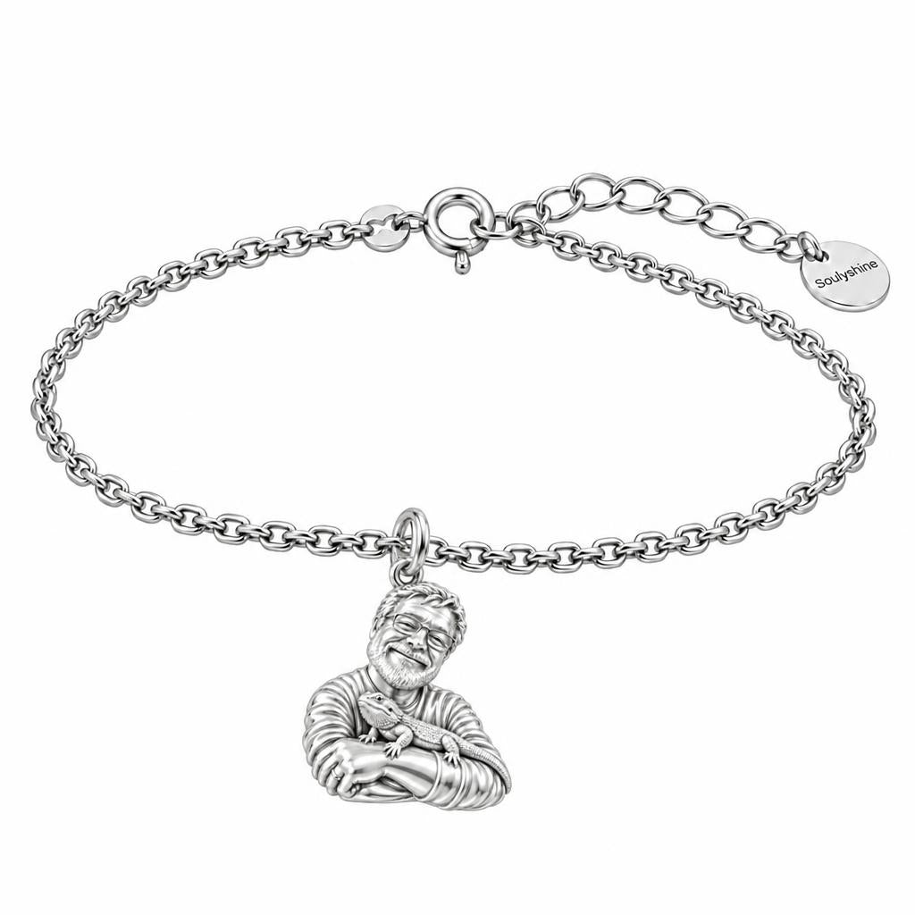 Custom Bearded Dragon Selfie Charm Bracelet Set – silver, front view