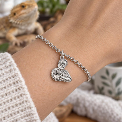 Custom Bearded Dragon Selfie Charm Bracelet Set – worn / in use