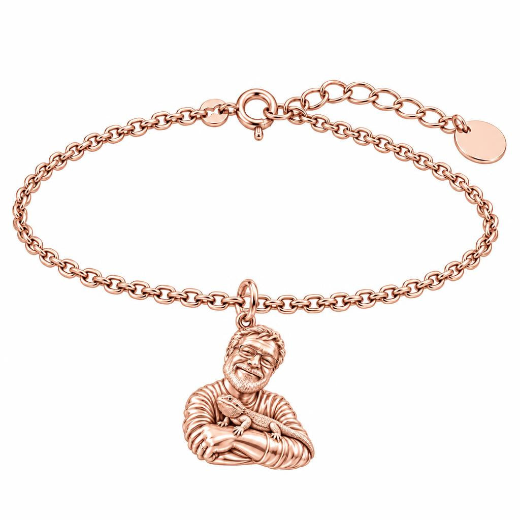 Custom Bearded Dragon Selfie Charm Bracelet Set – rose gold, front view