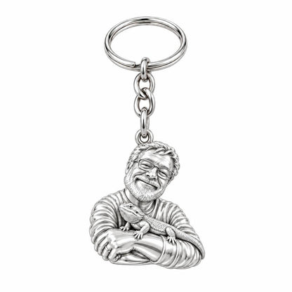 Custom Bearded Dragon Selfie Charm Keychain – silver, front view