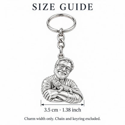 Custom Bearded Dragon Selfie Charm Keychain – size guide, 3.5 cm (1.38 in) charm, chain and keyring excluded