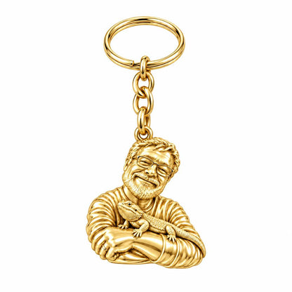 Custom Bearded Dragon Selfie Charm Keychain – 18K gold, front view