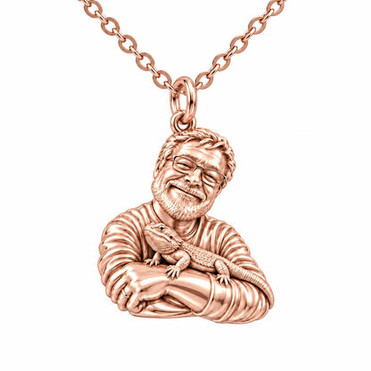 Custom Bearded Dragon Selfie Charm Necklace Set – rose gold, front view
