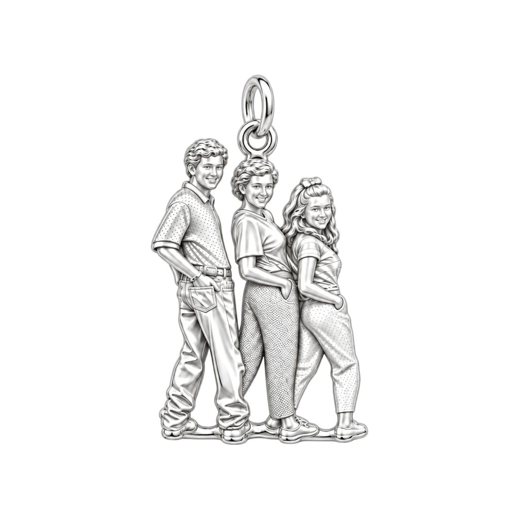 Custom Family Portrait Charm Bracelet – Personalized Mom Gift – silver charm, front view