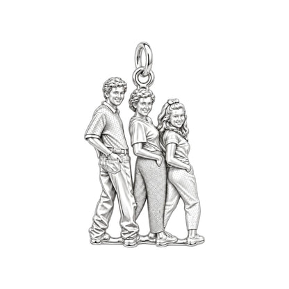 Custom Family Portrait Charm Bracelet – Personalized Mom Gift – silver charm, front view