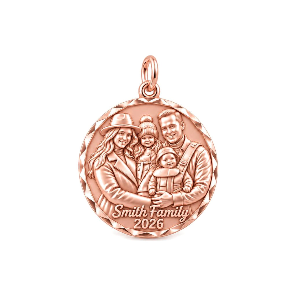 Custom Family Portrait Charm Bracelet – Personalized Mom Gift – rose gold 2 cm charm, front view