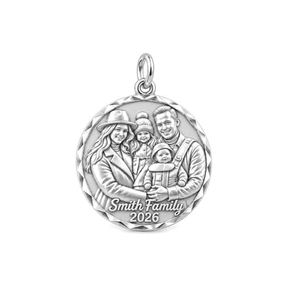 Custom Family Portrait Charm Bracelet – Personalized Mom Gift – silver plated 2 cm charm, front view