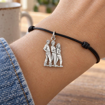 Custom Family Portrait Charm Bracelet – Personalized Mom Gift – worn on the wrist on a black cord bracelet