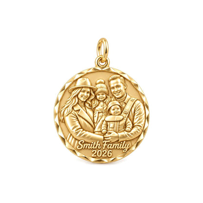 Custom Family Portrait Charm Bracelet – Personalized Mom Gift – 18K gold plated 2 cm charm, front view