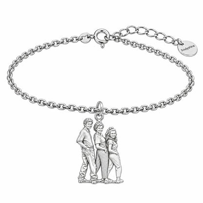 Custom Family Portrait Charm Bracelet Set – silver, front view