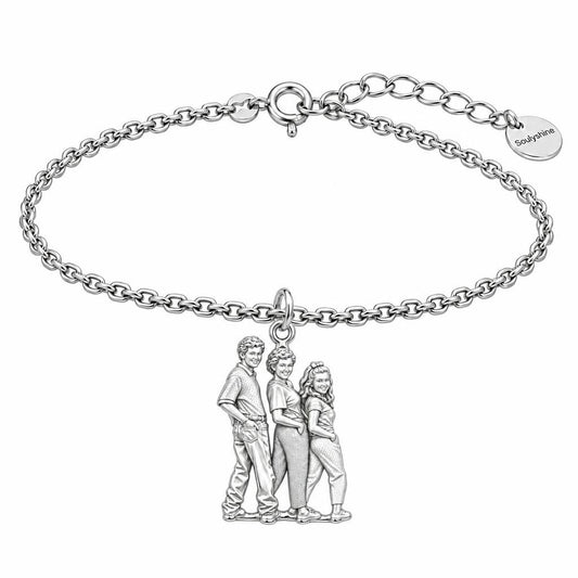 Custom Family Portrait Charm Bracelet Set – silver, front view