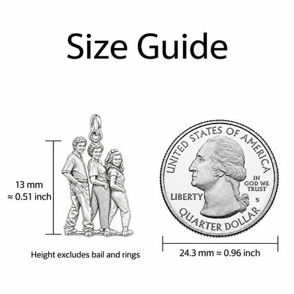 Custom Family Portrait Charm Bracelet Set – size guide, 13 mm charm next to a quarter