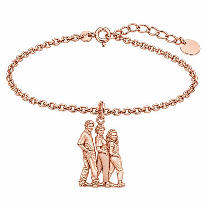 Custom Family Portrait Charm Bracelet Set – rose gold, front view