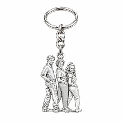 Custom Family Portrait Charm Keychain – silver, front view