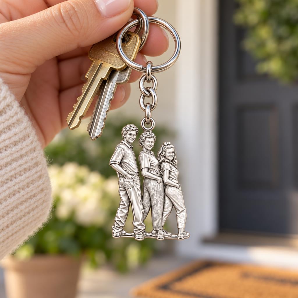 Custom Family Portrait Charm Keychain – worn / in use